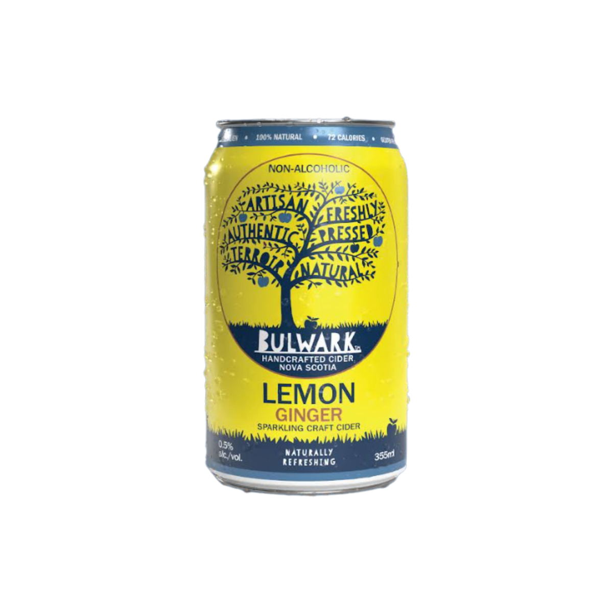 355mL can of Bulwark Lemon Ginger Non-Alcoholic Craft Cider with zesty lemon and spicy ginger bite